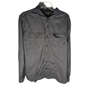 Prana Mens Long Sleeve Button Down Gray Large Hiking Camping Fishing Hemp‎